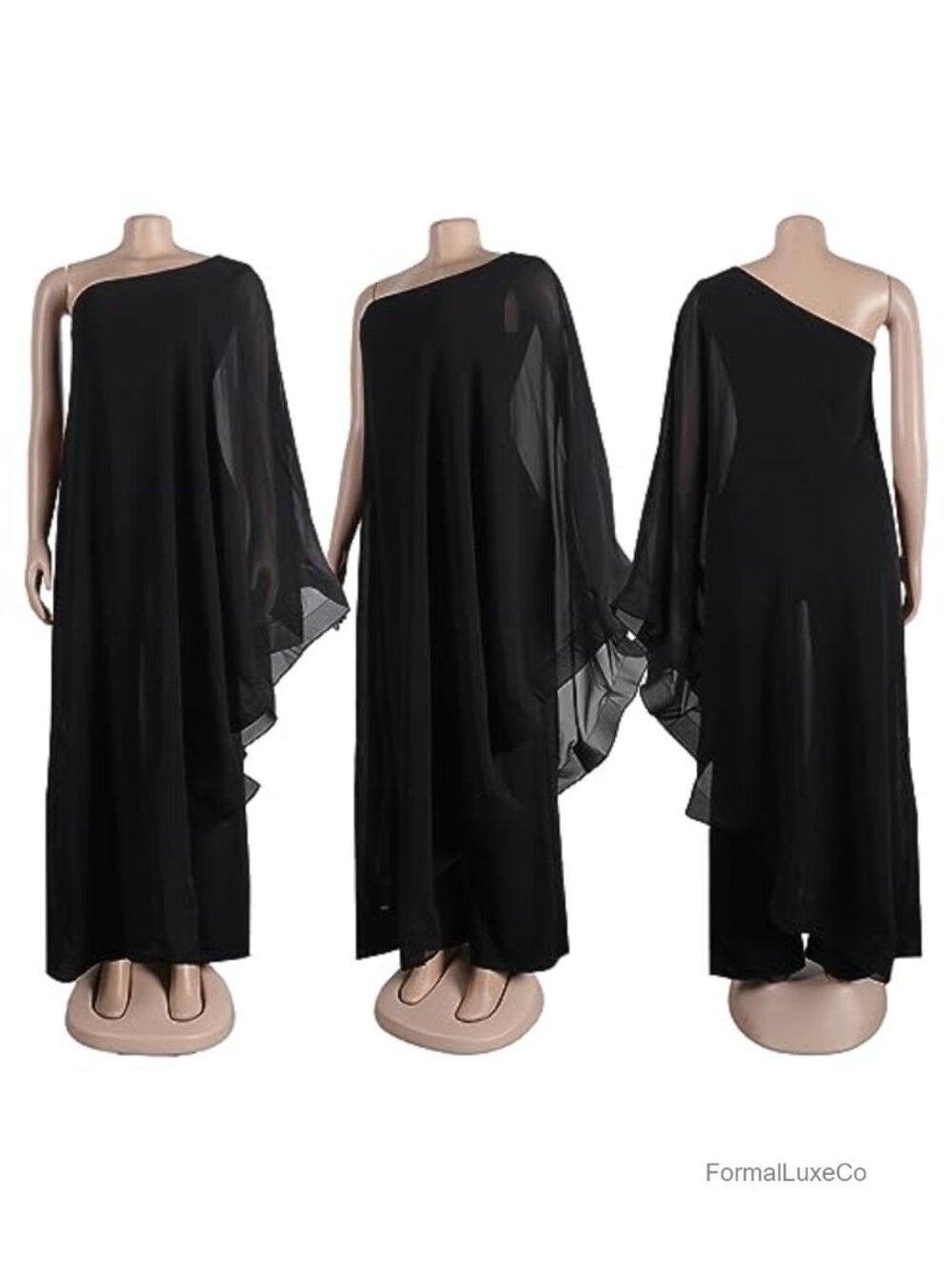 Women's One Shoulder Ruffle Jumpsuit Wide Leg Long Pants Polyester Blend Dressy - Picture 3 of 6